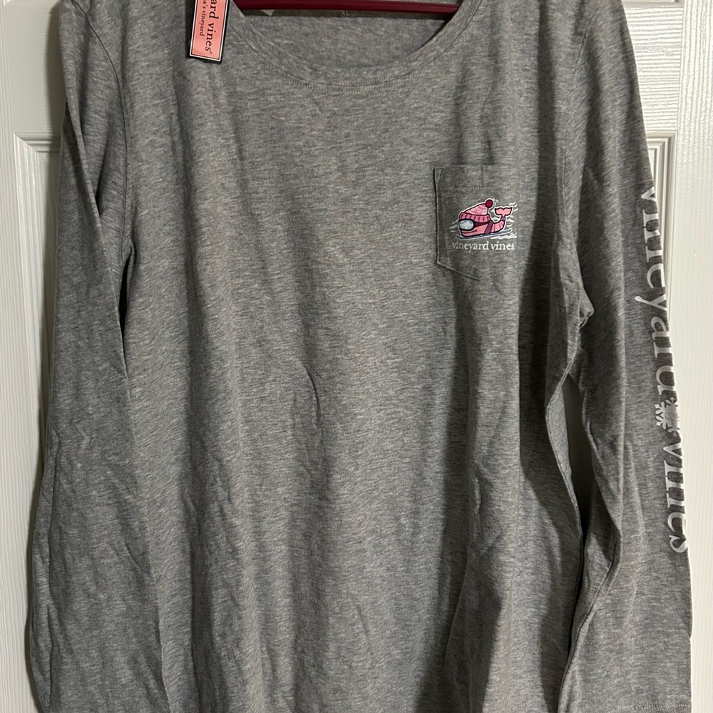 Vineyard Vines Gray Long Sleeve with Pink Whale
